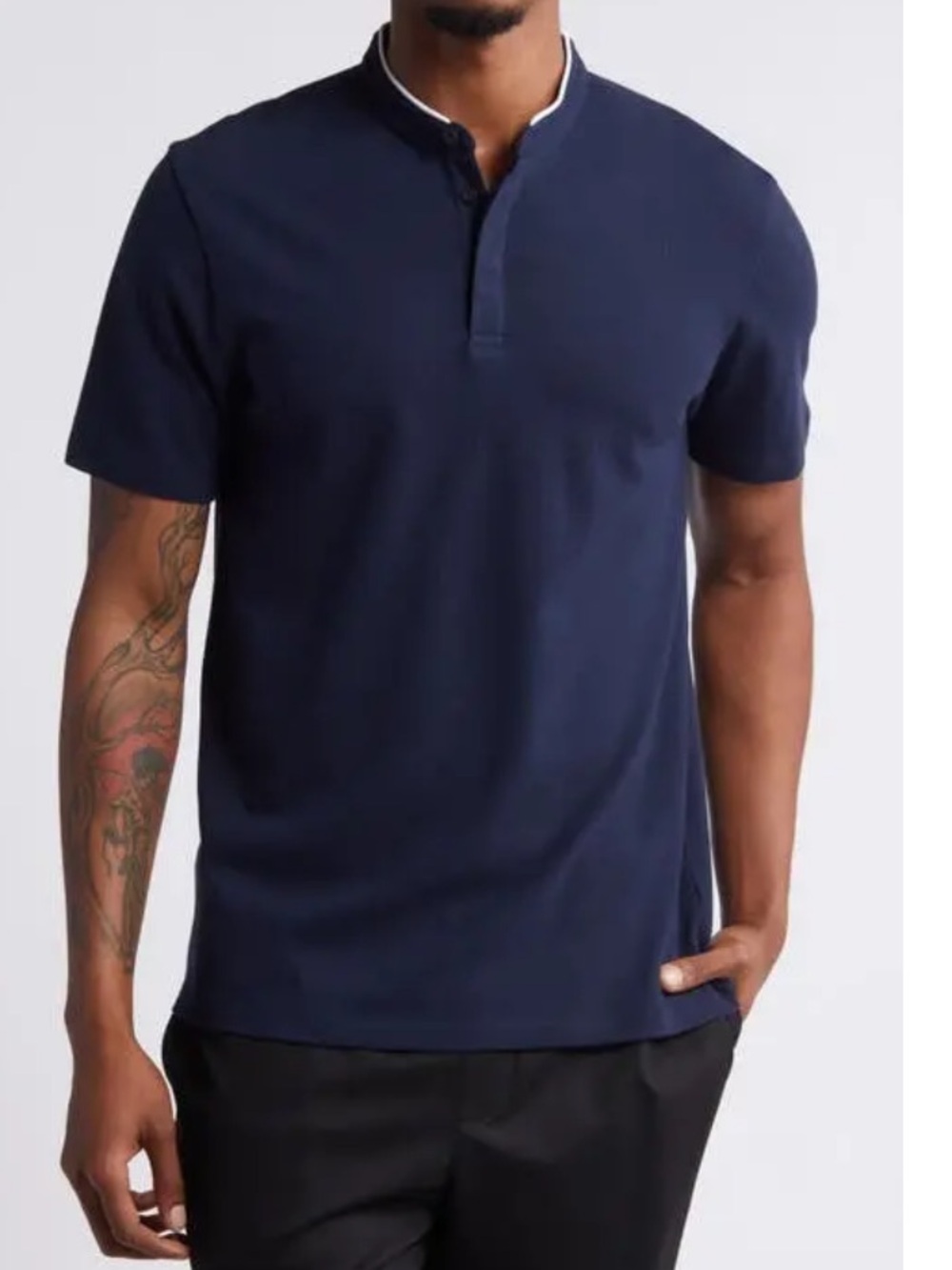 OPEN EDIT Cotton Knit Henley Large